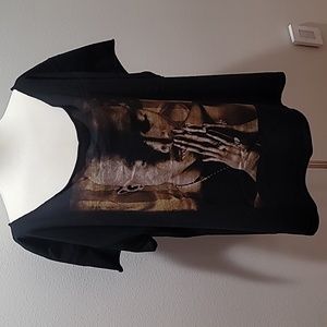 BLACK OVERSIZED SLOUCHY TUPAC SHAKUR T SHIRT SHORT SLEEVE OFF SHOULDER TOP OSFM